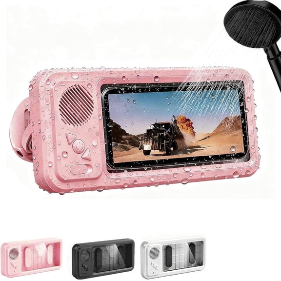 Futurismo Shower Phone Holder Waterproof One-Touch Open Shower Phone Case Anti-Fog & Sensitive Touchscreen Bathroom Wall Phone Mount Stand Universal Fit for iPhone & Smartphones Gift for Men Women