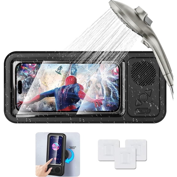 Futurismo Shower Phone Holder Waterproof One-Touch Open Shower Phone Case Anti-Fog & Sensitive Touchscreen Bathroom Wall Phone Mount Stand Universal Fit for iPhone & Smartphones Gift for Men Women