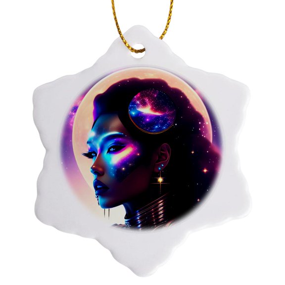 3drose, Futurist Astronaut Beauty. Allegory of Space Travel. Cool Digital Art, 3 inch Snowflake Porcelain Ornament