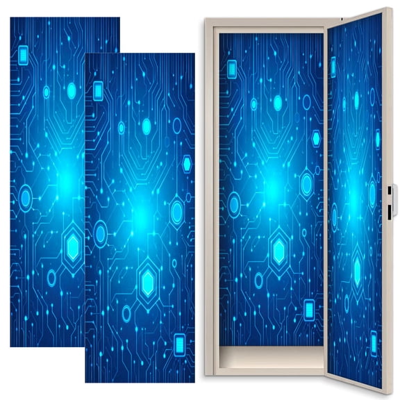Futuristic 2 Pcs School Locker Magnetic Wallpaper 12" x 36" Futuristic Blue Technology Reusable Removable Locker Accessories Back to School Supplies