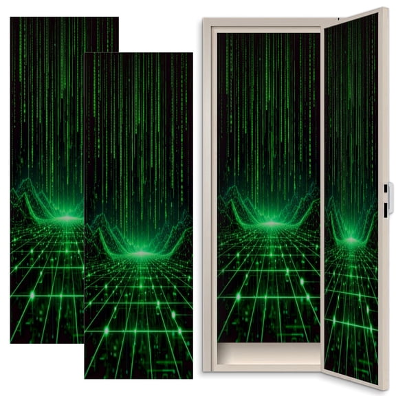 Futuristic 2 Pcs School Locker Magnetic Wallpaper 12" x 36" Futuristic Inspired Green Code Rain Effect Reusable Removable Locker Accessories Back to School Supplies