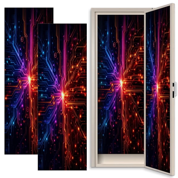 Futuristic 2 Pcs School Locker Magnetic Wallpaper 12" x 36" Futuristic Neon Glowing Abstract Lines electronics circuits Reusable Removable Locker Accessories Back to School Supplies