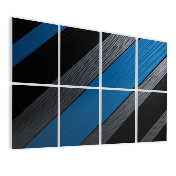 Futuristic 8 Pack Art Acoustic Panels Sound Absorbing Abstract Diagonal Striped Blue Black Gray Lines Decorative Soundproof Wall Panels Self Adhesive for Nursery Game Room Boys Bedroom 48"x32"