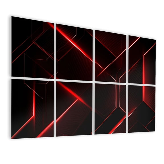 Futuristic 8 Pack Art Acoustic Panels Sound Absorbing Abstract Geometric Red Black Futuristic Lines Decorative Soundproof Wall Panels Self Adhesive for Nursery Game Room Boys Bedroom 48"x32"