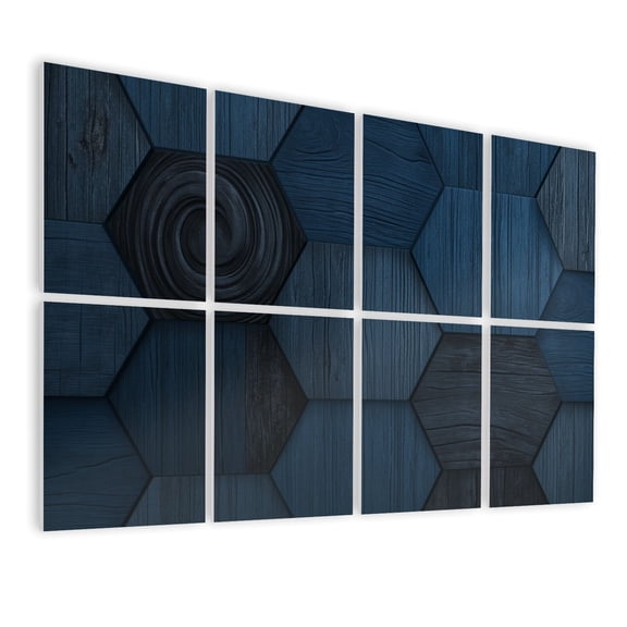 Futuristic 8 Pack Art Acoustic Panels Sound Absorbing Blue Wooden Hexagonal Dark Light Shades Decorative Soundproof Wall Panels Self Adhesive for Nursery Game Room Boys Bedroom 48"x32"