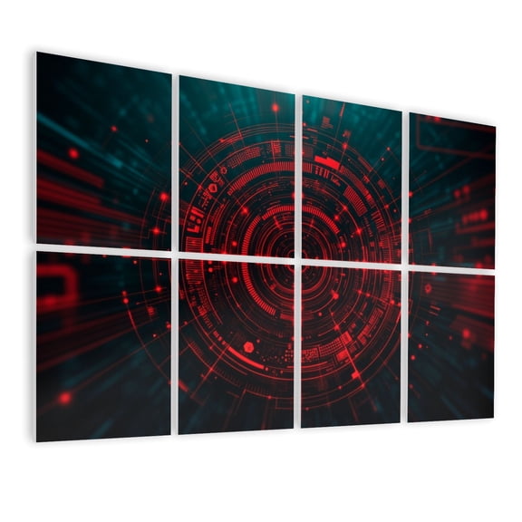 Futuristic 8 Pack Art Acoustic Panels Sound Absorbing Futuristic Red HUD Interface Circular Geometric Patterns Decorative Soundproof Wall Panels Self Adhesive for Nursery Game Room Bedroom 48"x32"