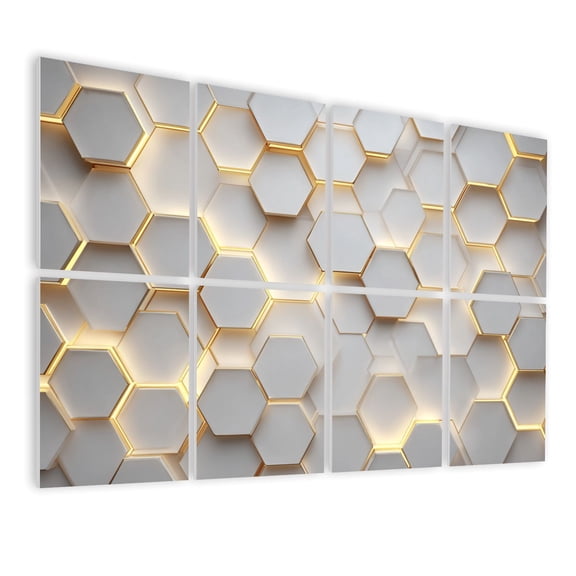 Futuristic 8 Pack Art Acoustic Panels Sound Absorbing Minimalist 3D Panel Wall Elegant Golden Edges hexagon Decorative Soundproof Wall Panels Self Adhesive for Nursery Game Room Bedroom 48"x32"