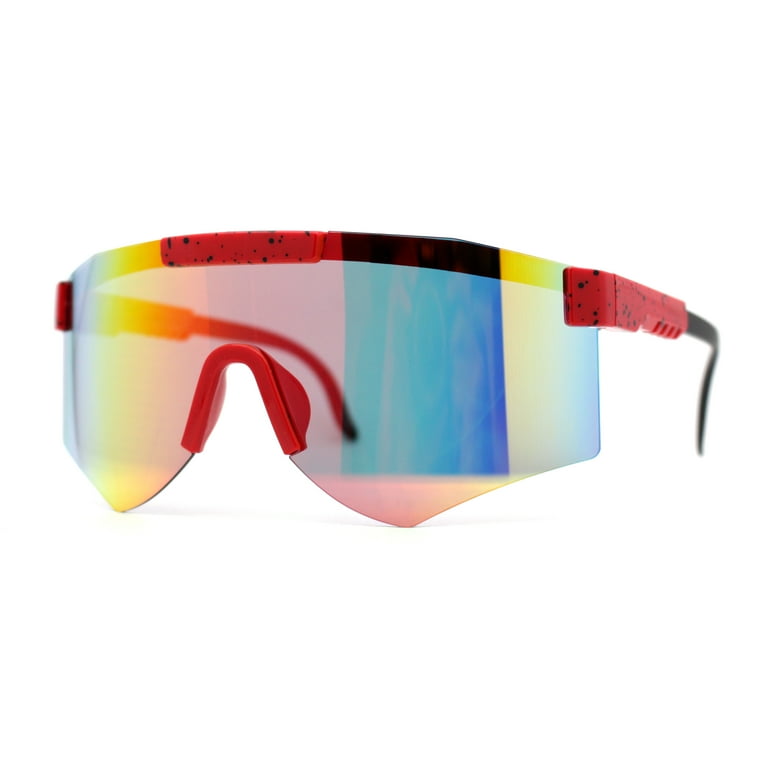 Futuristic Adjustable Arms Cyberpunk Monoblock Shield Sunglasses Red Black  Rainbow Mirror