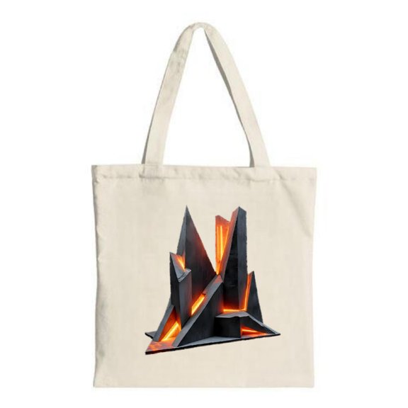 Futuristic Angular Tote Bag - Dark Metallic Design with Orange Light Perfect for Shopping Travel & Parties Stylish & Reusable