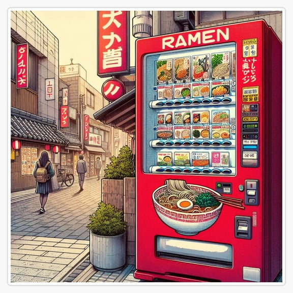 Futuristic Automatic Noodle Vending Ramen Machine Tokyo Cyberpunk Fast Diner Logo Decal For PC Case Sticker