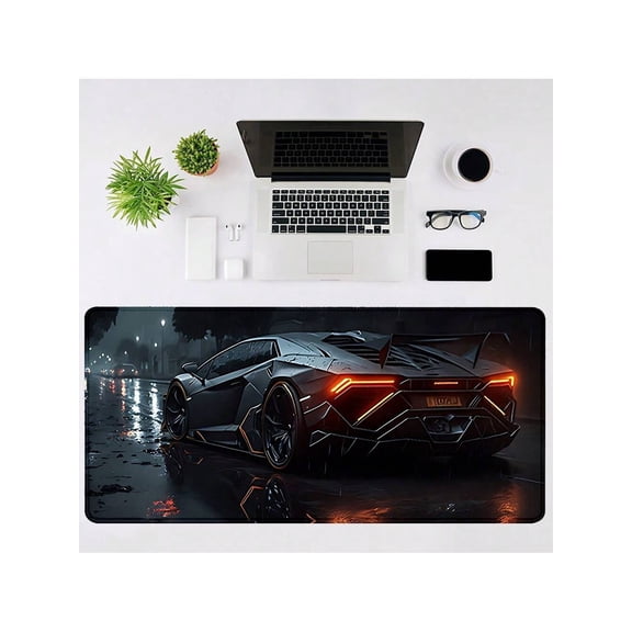 Futuristic Black Sports Car Large Desk Mouse Pad (2.95x1.31ft/90x40cm) - Non-Slip Smooth Surface Mat for Gaming, Office, Home Workspaces