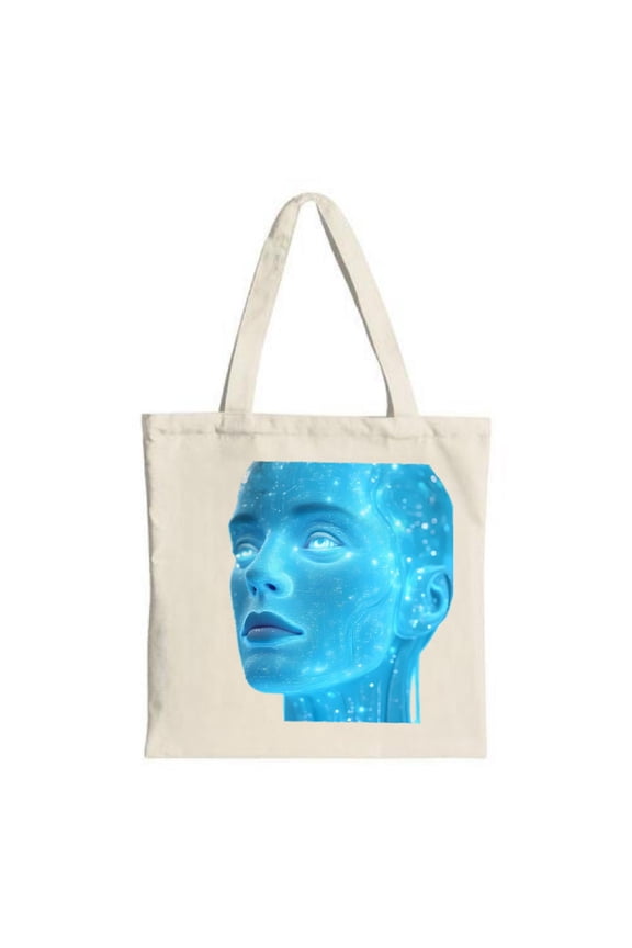 Futuristic Blue Human - Like Figure Tote Bag - Glowing Design on Canvas Perfect for Shopping Travel & Parties