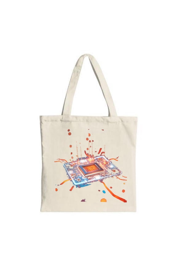 Futuristic Board Tote Bag - Vibrant Orange & Blue Lights Dynamic Design Perfect for Shopping Travel & Parties