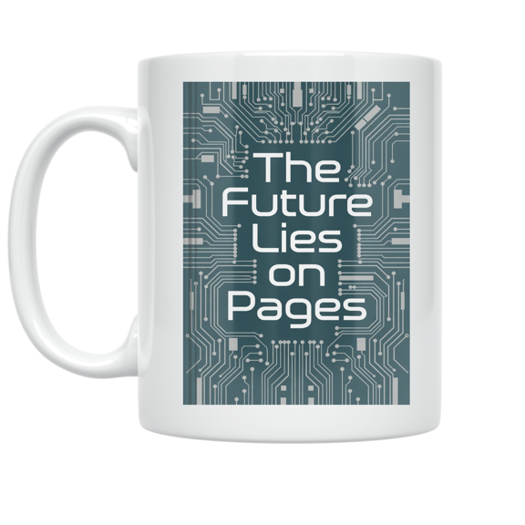 Futuristic Book Design with Circuit Board Patterns - Tech Enthusiast - 11 oz Ceramic Coffee Mug