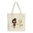 thumbnail image 1 of Futuristic Cartoon Tote Bag - Dark & Light Haired Characters with Glowing Halos Perfect for Shopping & Travel, 1 of 4