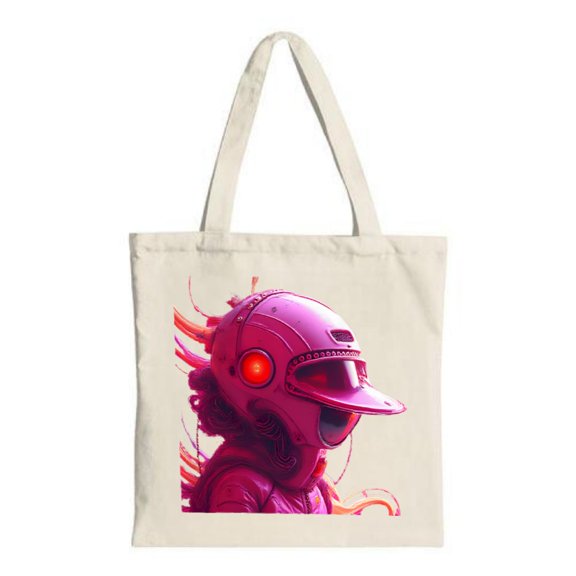 Futuristic Character Tote Bag - Vibrant Pink Helmet Design with Glowing Accents Perfect for Shopping Travel & Parties