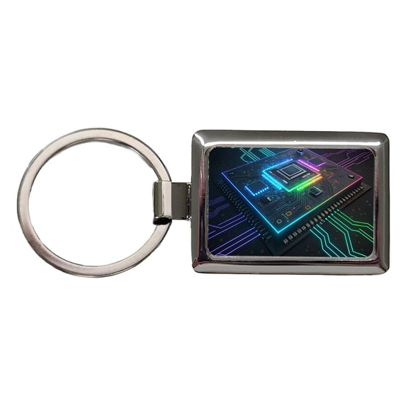 Futuristic Circuit Board Colorful Metal Rectangle Keychain