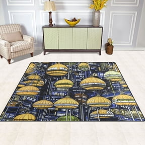 Futuristic City 63''x48'' Plush Memory Foam Bath Mat, Soft, Absorbent, Non Slip, Durable