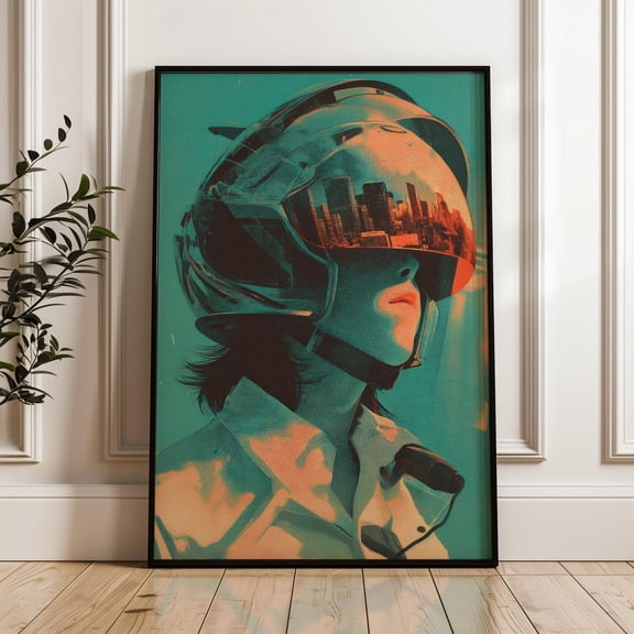 Futuristic City Reflection Retro Futurism Cyberpunk Poster