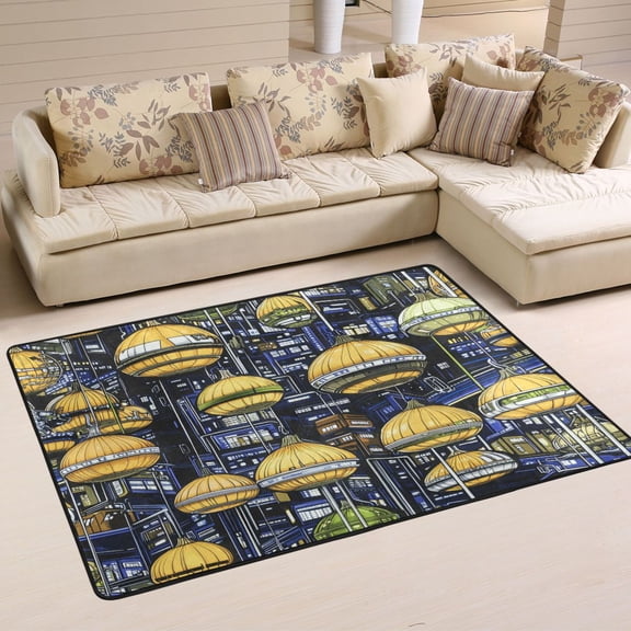 Futuristic City Soft Polyester Area Rug 36''x24'', Non Slip, Memory Foam, Water Absorbent