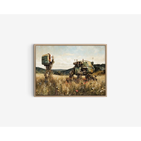 Futuristic Clunky Robot Wall Art Print, Retro Science Fiction Landscape And Home Decor