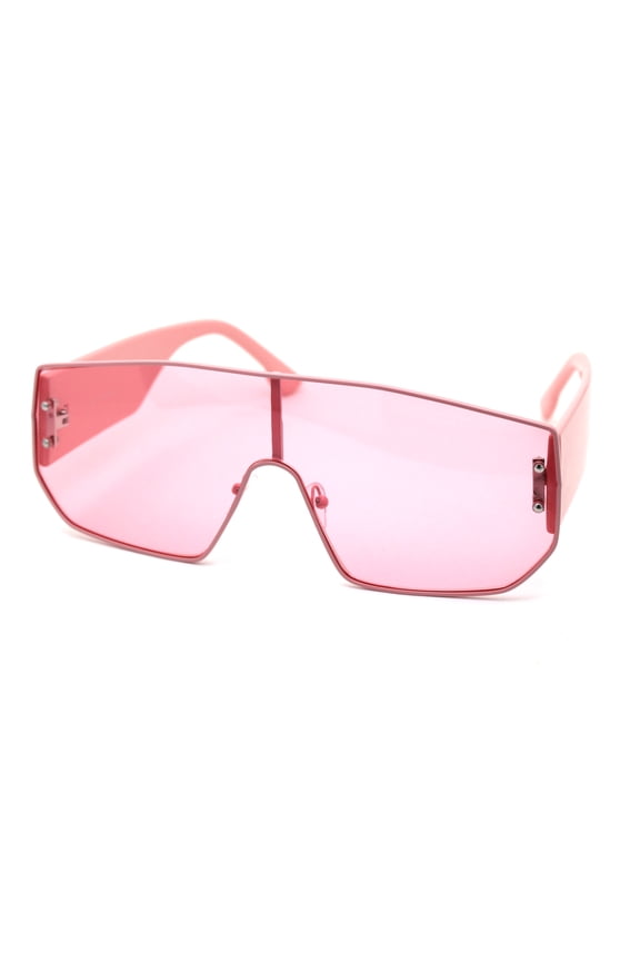 Futuristic Color Flat Top Oversize Thick Temple Shield Sunglasses Pink