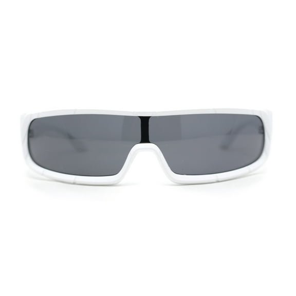 Futuristic Cyber Narrow Rectangle Shield Plastic Sunglasses White - Black