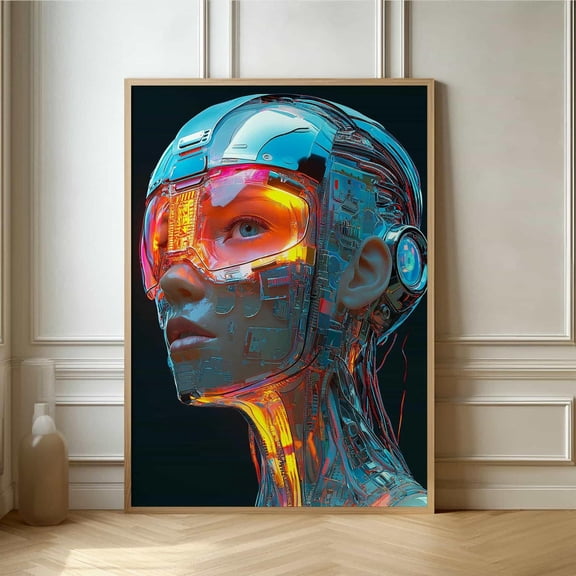 Futuristic Cyberpunk Art Poster, Sci-Fi Surrealism for Modern Decor, Poster Only