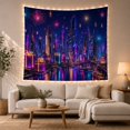 thumbnail image 1 of Futuristic Cyberpunk Cityscape With Deep Indigo Night Sky, Mystical Fantasy for Space Lovers, Galaxy Room Decor, Housewarming Gift, Tapestry Wall Hanging for Bedroom and Dorm, 1 of 4