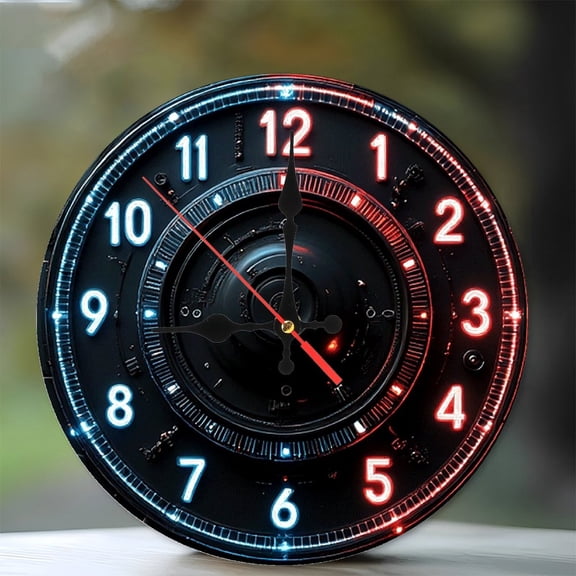 Futuristic Cyberpunk Style Clock Wall Decor 10-Inch Silent Wooden Wall Clock, Battery Operated (AA Batteries Not Included), Artistic Home Decor
