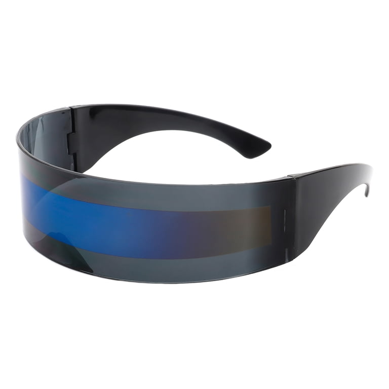 Futuristic Cyclops Shield Robot Sunglasses Black, Blue Mirror Mono