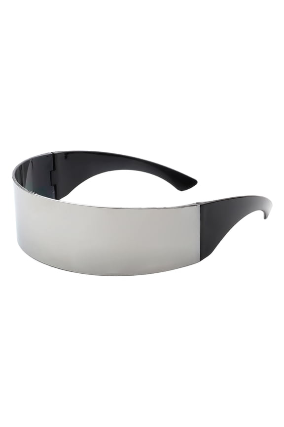 Futuristic Cyclops Shield Robot Sunglasses Black, Silver Mirror Mono Lens UV400
