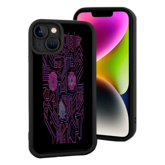 Futuristic Design iPhone 15 Case - Lightweight Yellowing Resistant Vibrant Pink & Blue Patterns Geometric Shapes