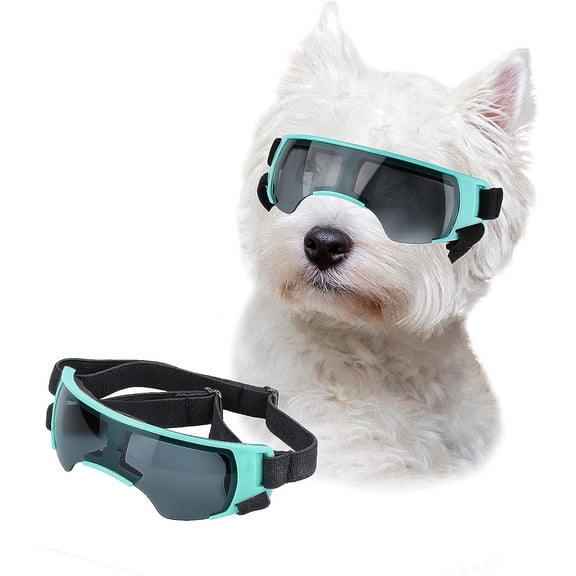 Futuristic Dog Goggles for Small Breed, Tech-Style Pet Eye Glasses, Anti-Fog UV Protection Windproof Dog Sunglasses with Adjustable Strap for Outdoor Riding Travel, Blue
