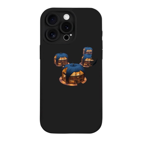 Futuristic Dome Design iPhone 15 Pro Case - Lightweight Yellowing Resistant Vibrant Blue & Orange Buildings on Black Background