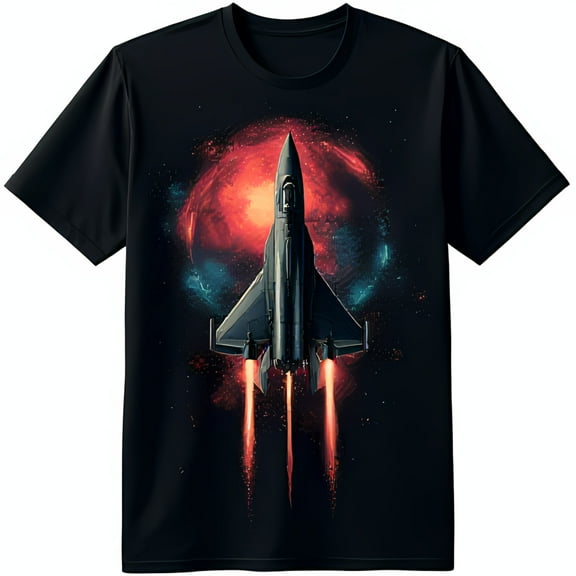 Futuristic Fighter Jet Graphic Black T-Shirt Design
