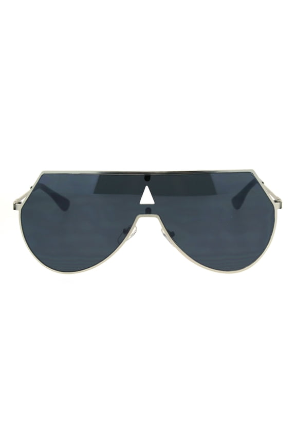 Futuristic Flat Panel Shield Robotic Metal Rim Racer Aviator Sunglasses Black