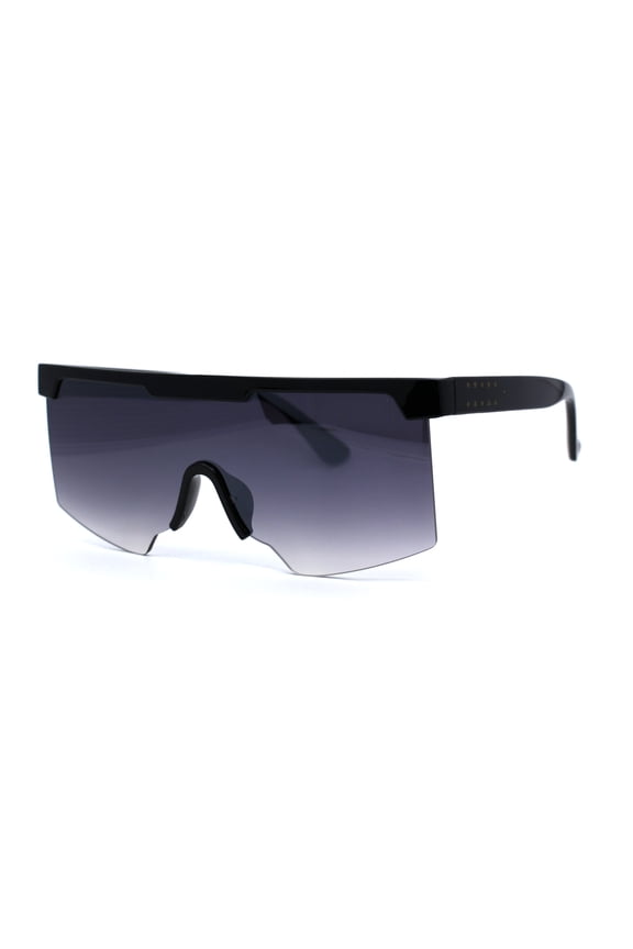 Futuristic Flat Top Half Rim Sport Mob Shield Sunglasses Black Smoke