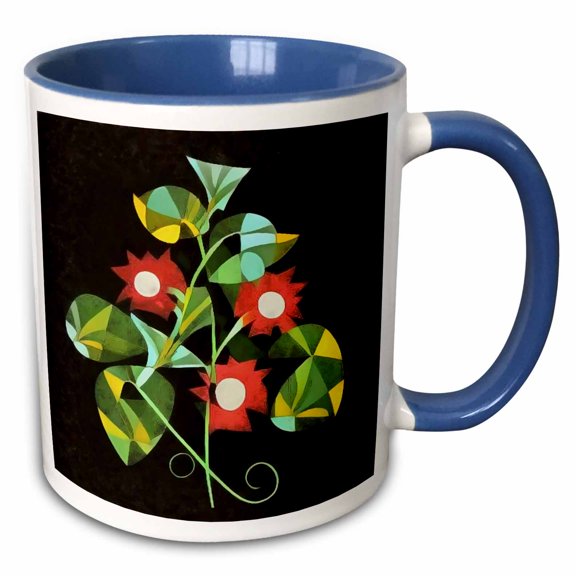 3drose, Futuristic Floral Morning Glory Abstract Art, 15oz Two-tone Blue Mug