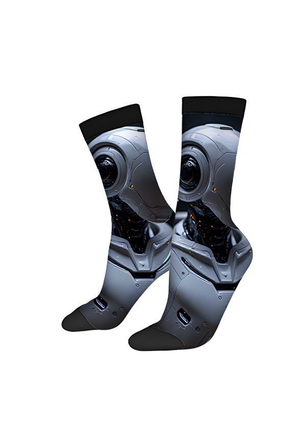 Futuristic Four Seasons Universal Socks (2 Pairs) - Unisex Trendy Mixed Color Design with Robotic Pattern Accents