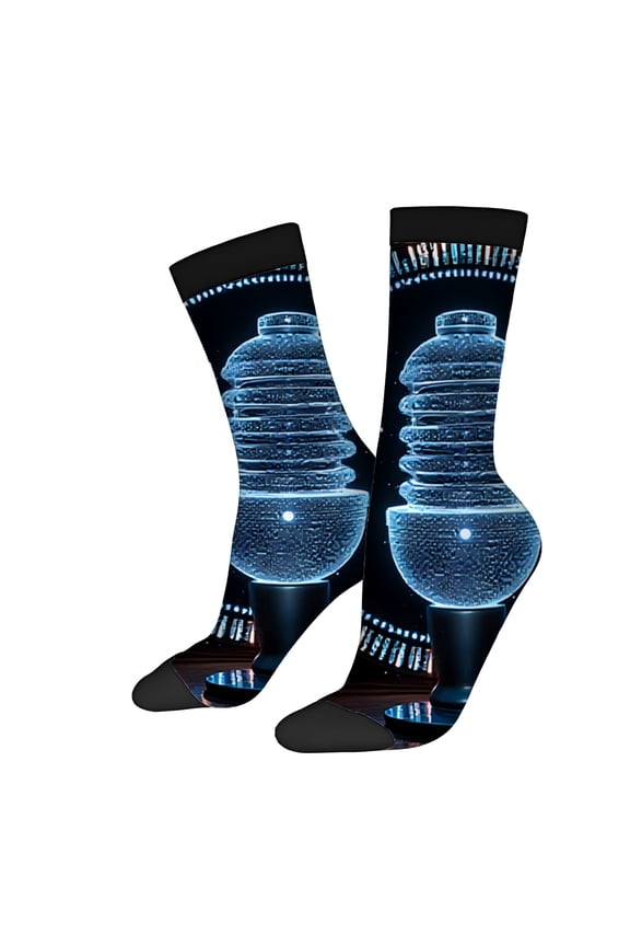 Futuristic Four Seasons Universal Socks (2 Pairs) - Unisex Trendy Mixed Color Socks with Striking DNA Helix Pattern in Blue & Red Lights