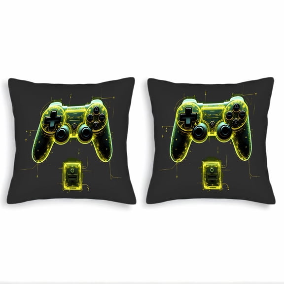 Futuristic Gaming Controller Throw Pillow Covers - Set of 2 18x18in Neon Accents & Circuitry Design for Couch Bed Car