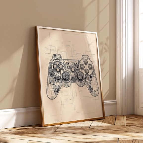 Futuristic Gaming Wall Art Cyberpunk Controller Circuit Tech Gamer