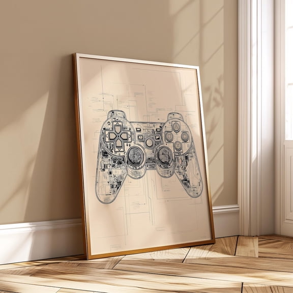 Futuristic Gaming Wall Art Cyberpunk Controller Circuit Tech Gamer