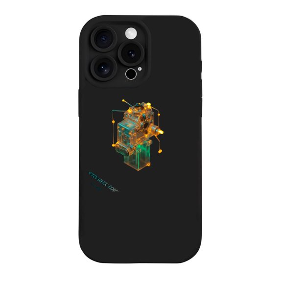 Futuristic Glowing Design iPhone 15 Pro Case - Lightweight Yellowing Resistant with Orange Lines - Unique Gear Pattern for Sci - Fi Lovers