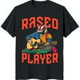 thumbnail image 1 of Futuristic Guitarist Graphic Black T-Shirt RASEO PLAYER Design, 1 of 5