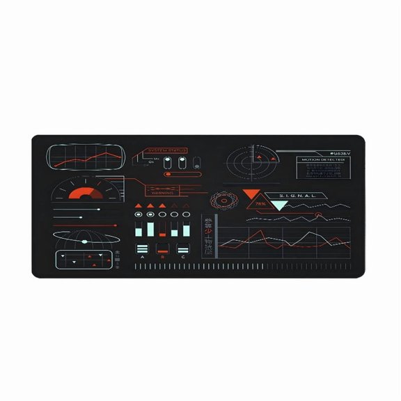 Futuristic HUD Design Mouse Pad 31.5 x 11.82 Inches Rubber Surface with Sci-Fi Graphics for Office and Gaming Use