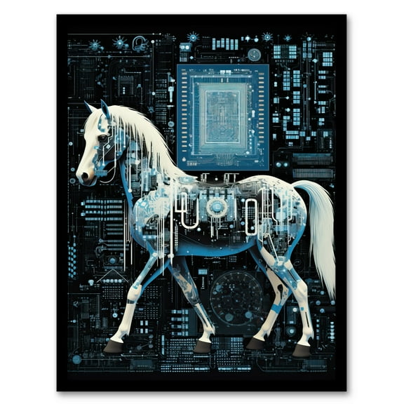 Futuristic Horse Robot Hybrid Secret Military Schematic Blueprint Complex Arcane Manuscript Gift For Him Man Cave Artwork Framed Wall Art Print A4