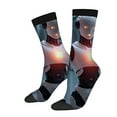 thumbnail image 1 of Futuristic Humanoid Robot Design Socks (2 Pairs) - Unisex Trendy Mixed Color Socks for All Seasons - Black White & Red, 1 of 5