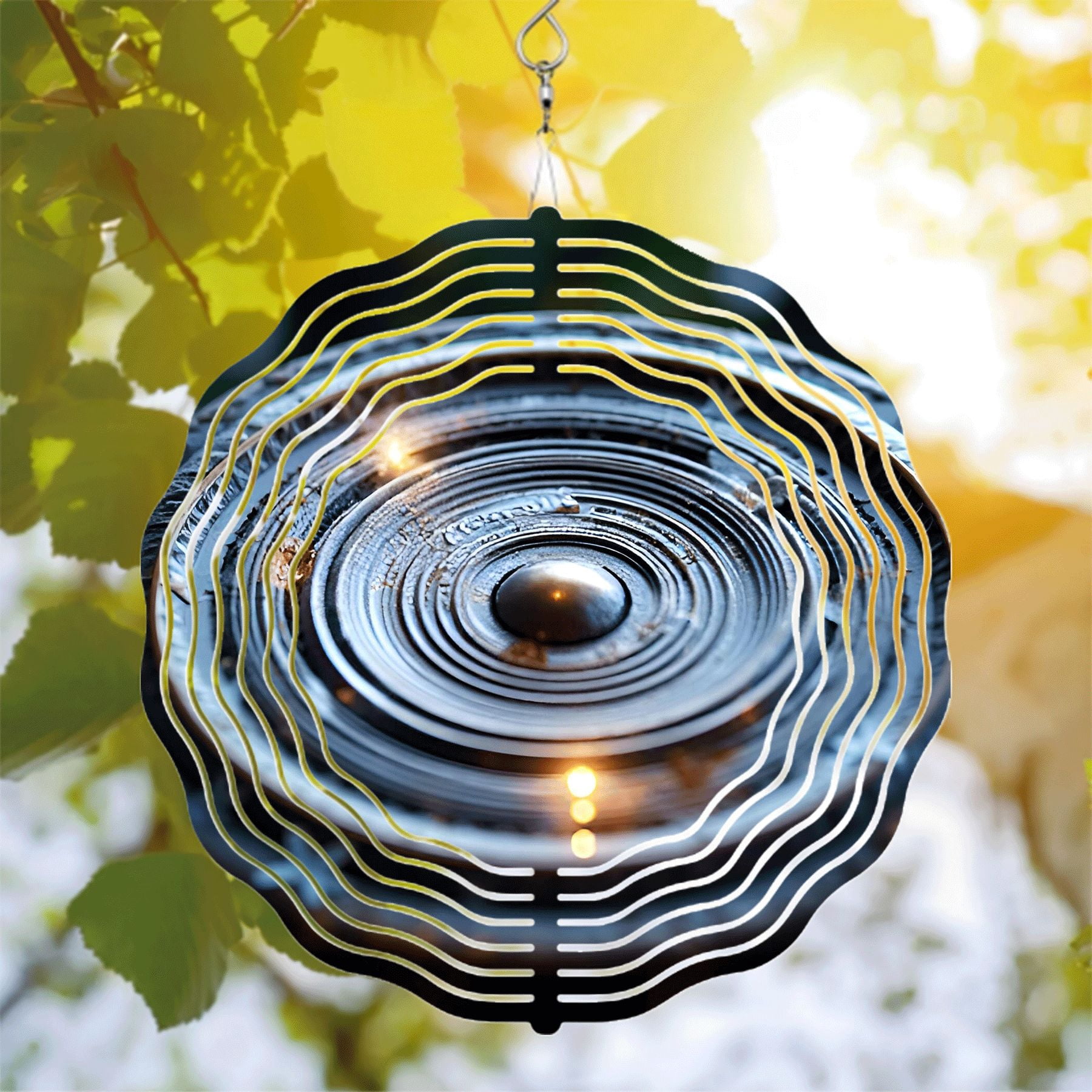 Invincible Wind Rings Futuristic Metal Hanging Wind Spinner with Concentric Reflective Rings ...